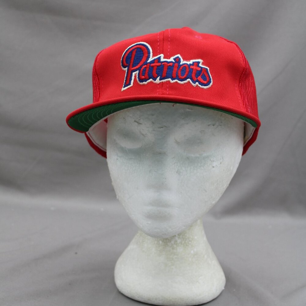 New England Patriots Hat (VTG) - All Red Script Patched Trucker - Adult Snapback